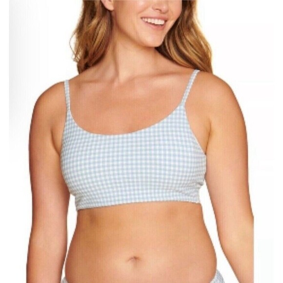 Andie Other - Andie Swim The Maui Top in Gingham Blue Pool Size Small Bikini Top NEW NWT